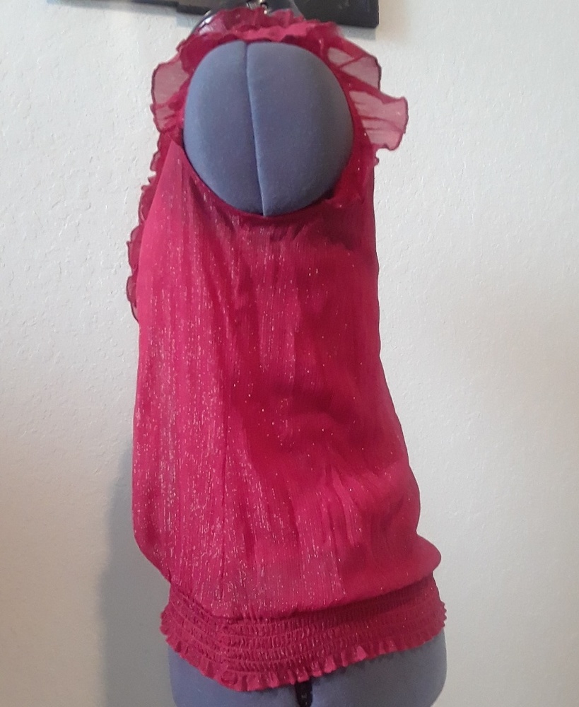 Shimmer Maroon Sheer Ruffled Shirt - Picture 3 of 6